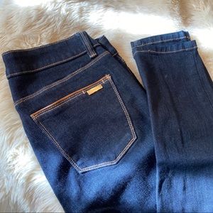 WHBM skinny jeans with leather detail